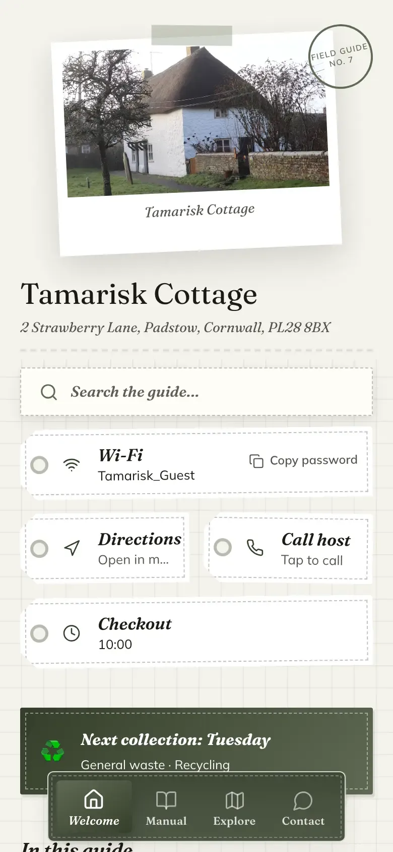 The demo guide in the Field Guide theme