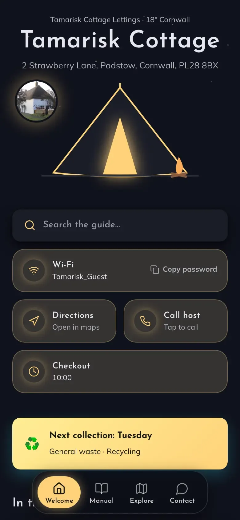 The demo guide in the Glamping theme