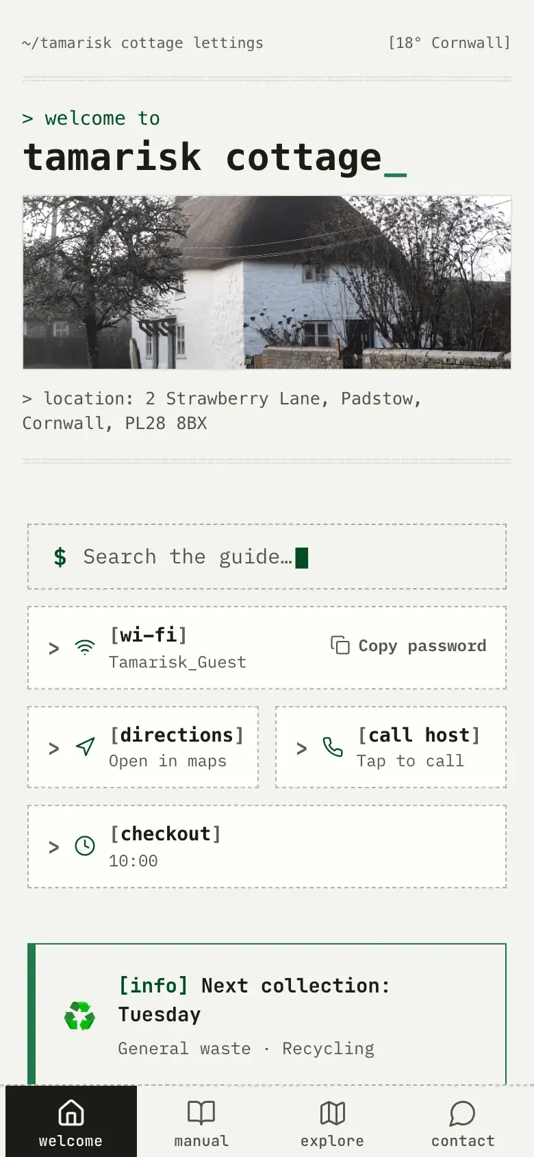 The demo guide in the Terminal theme